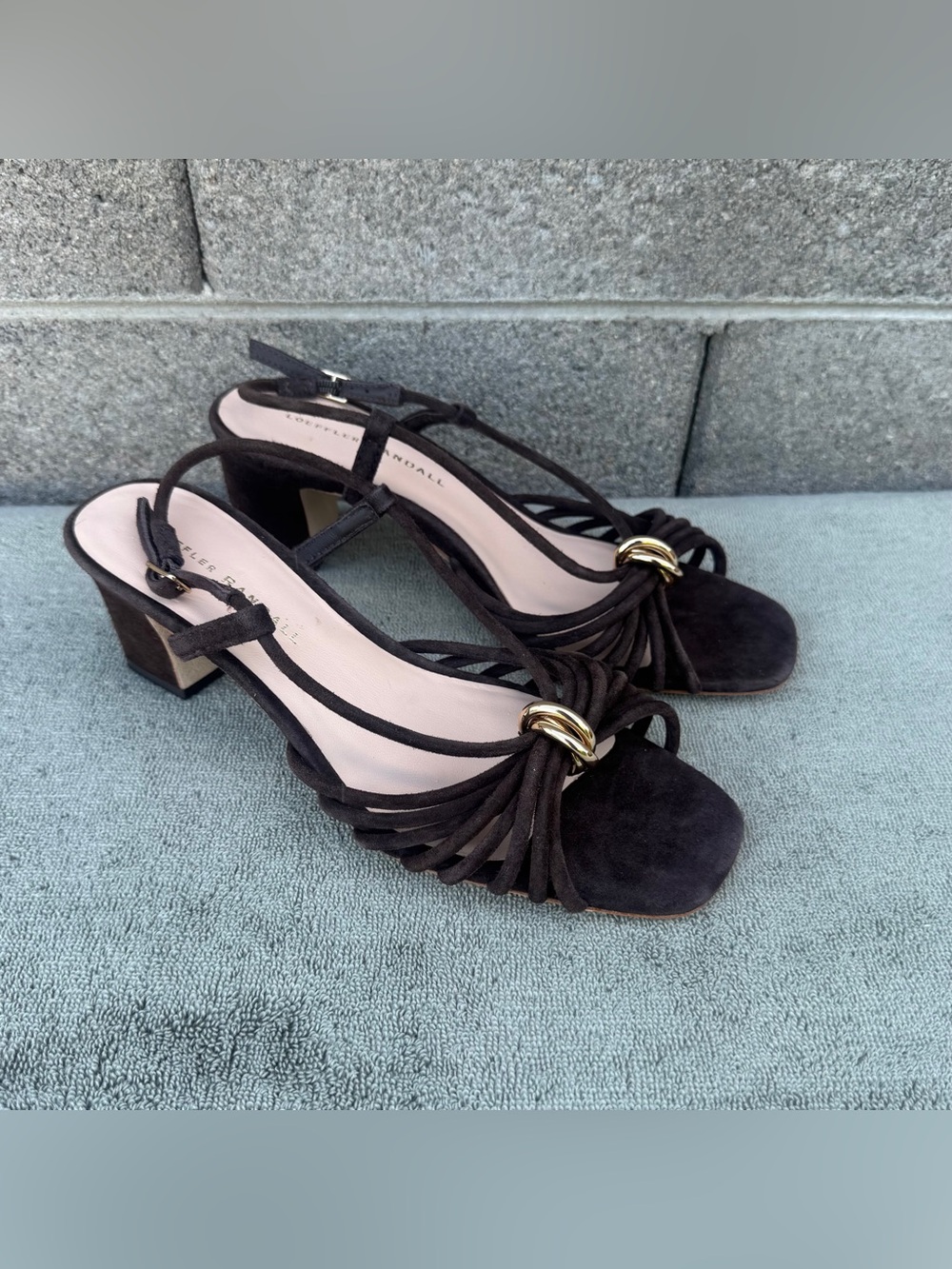 Loeffler  Randall Minna Brown Suede Slingback  Sandals Gold Hardware 7.5